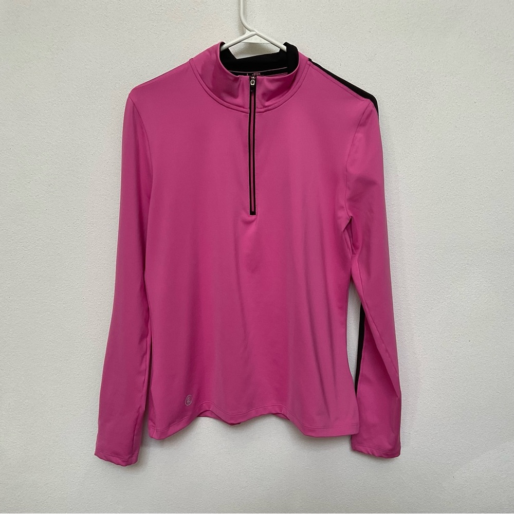 Lauren Ralph Lauren Bubblegum Pink, Black Stripes Athletic Quarter Zip Size L